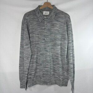 NN07 Raymond Polo 1/3 Button 100% Wool Men Long Sleeve Ivory/Grey Size Medium